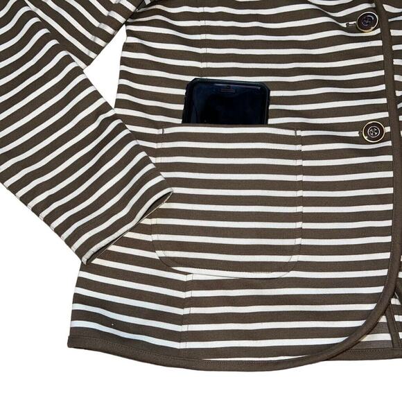 Investments Womens Blazer Suit Jacket Striped Stretch Brown White 18 - Picture 3 of 8
